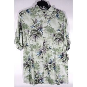 Croft and Barrow Short Sleeve Shirt Men LT Big Tall Tropical Palm Trees Green